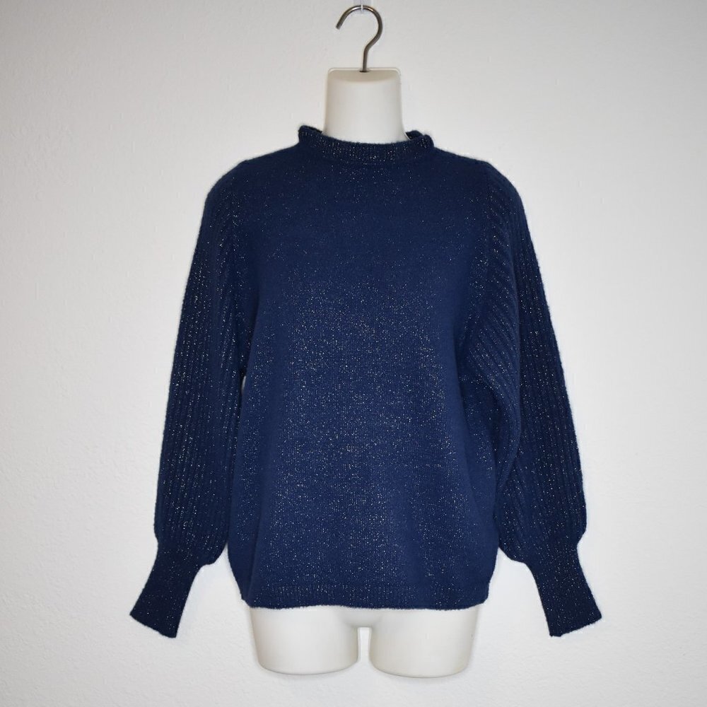 Nanette Lepore Sweater Metallic Sz XS Mock Neck Balloon Sleeve Retro Boho Party
